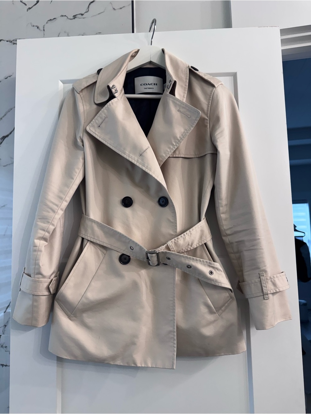 Coach Beige Double-Breasted Trench Coat with Belt
